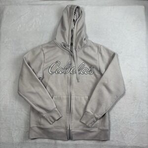 Cabela's Embroiderd Full Zip Beige Long Sleeve Hoodie Women's Large Distressed